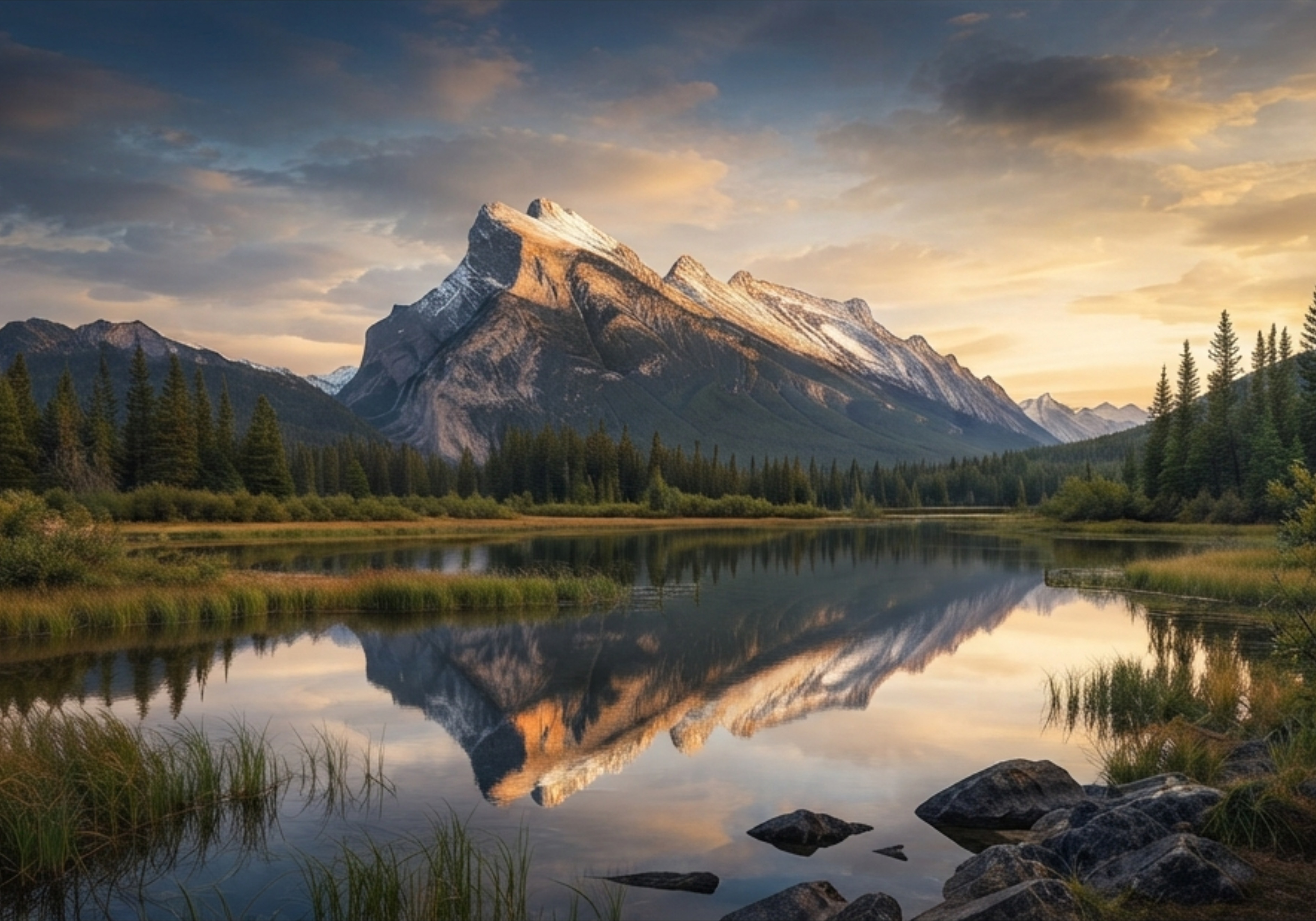 Golden Alpine Reflection: Majestic Mountain Sunrise